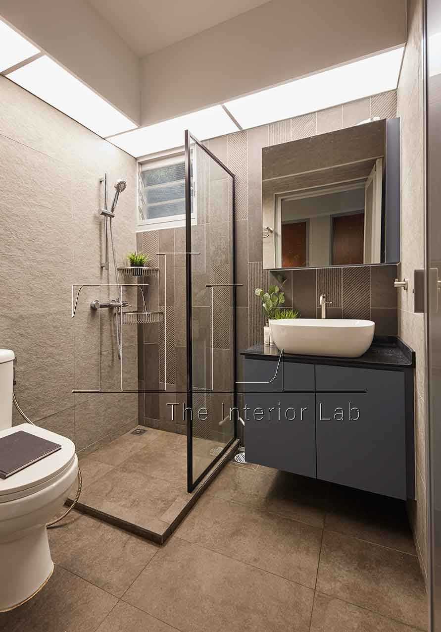 Industrial Bathroom with Mirror and Shower Screen