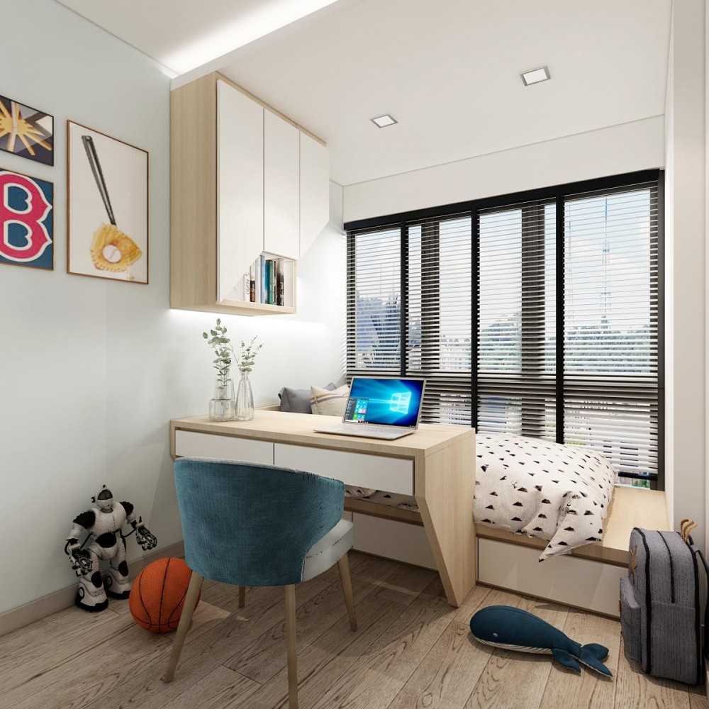 Modern Bedroom with Platform Bed and Vinyl Flooring