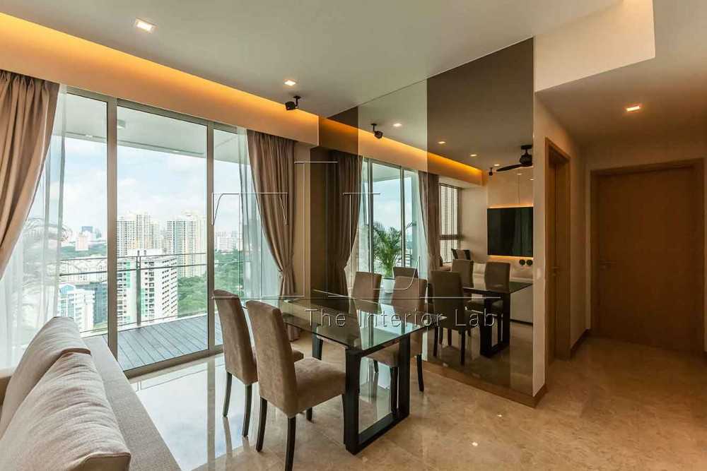 Modern Dining Room with Marble Floor and Mirror