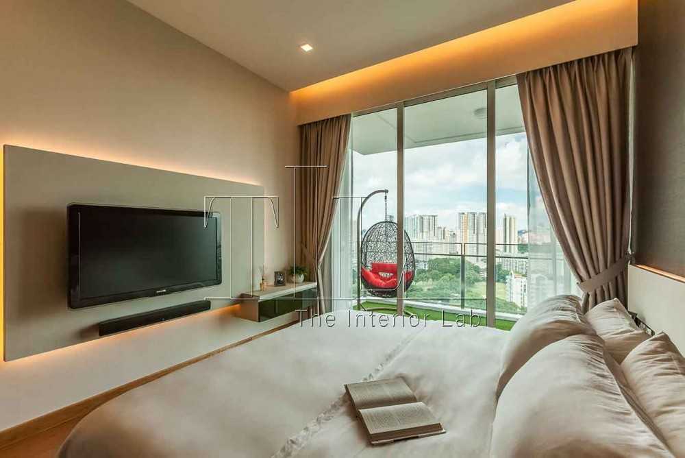 Modern Bedroom with TV Console and Feature Wall