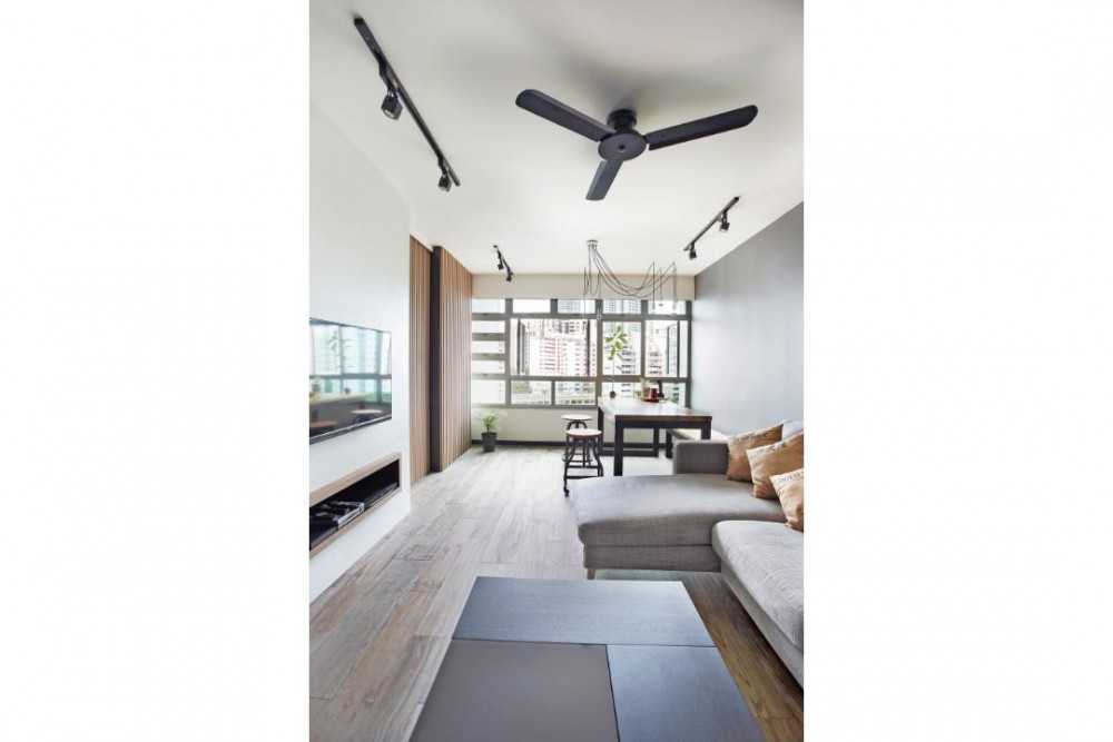 Scandinavian Living Room with Ceiling Fan and Sofa