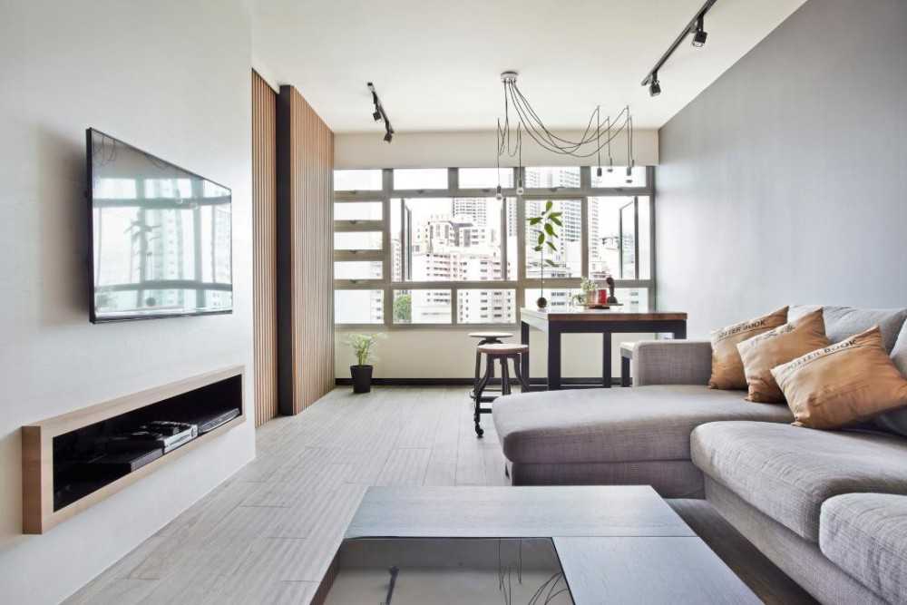 Scandinavian Living Room with Vinyl Flooring and Sofa