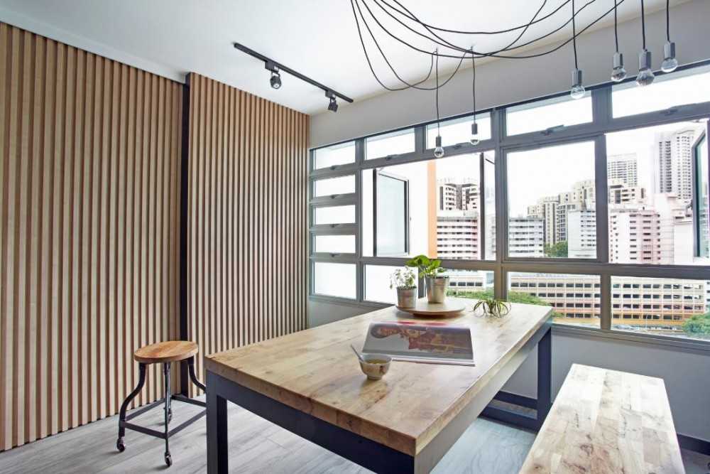 Scandinavian Dining Room with Drop Light and Dining Table