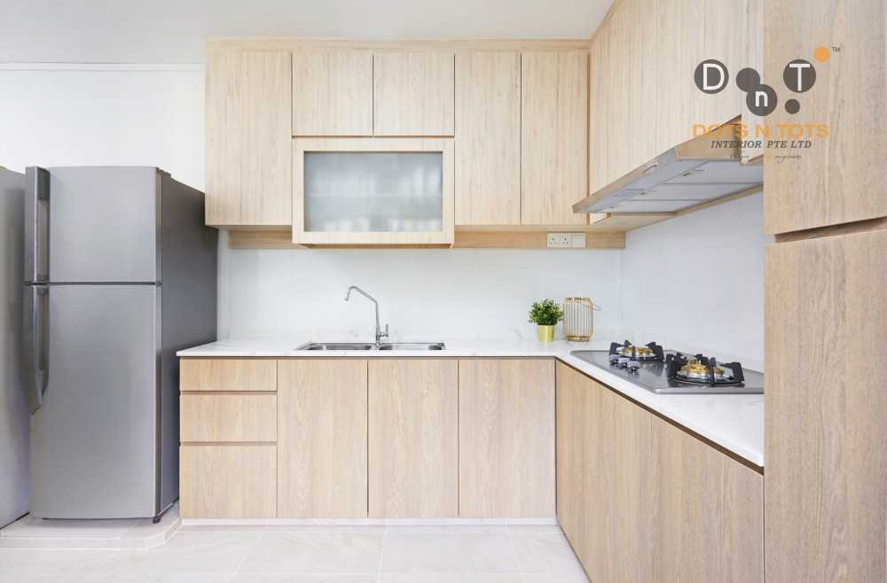 Scandinavian Kitchen with Wood Flooring and Kitchen Island