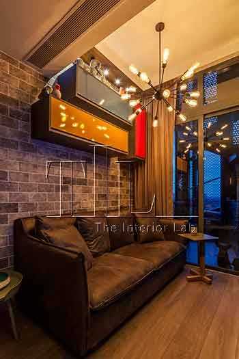 Industrial Living Room with Wood Flooring and Bay Window