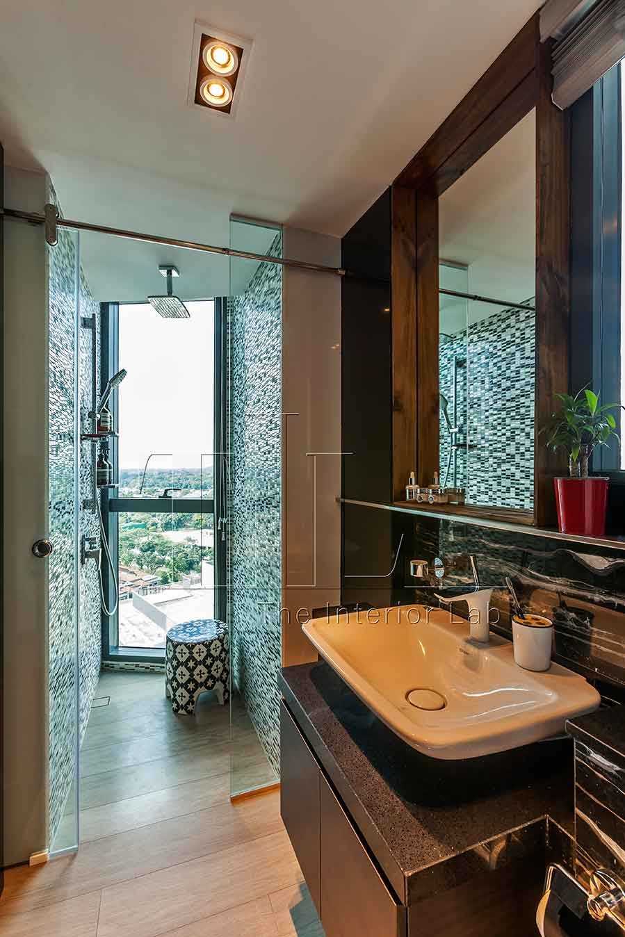 Industrial Bathroom with Mirror and Shower Screen