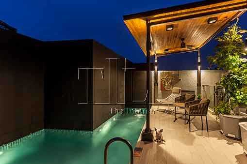 Industrial Pool with Outdoor Table and Outdoor Chairs