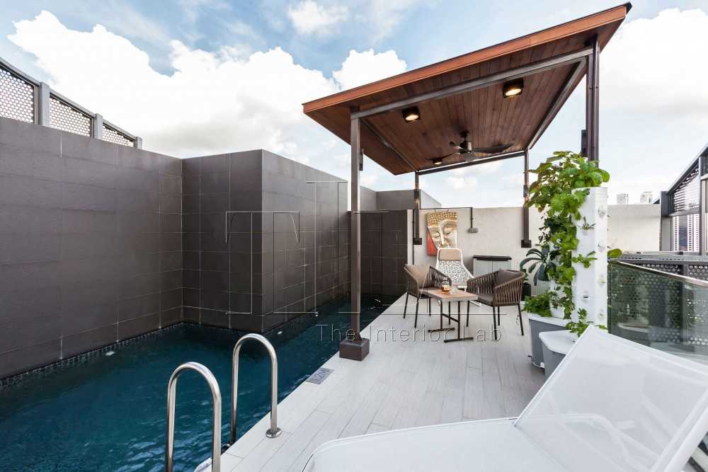 Industrial Pool with Outdoor Table and Outdoor Chairs