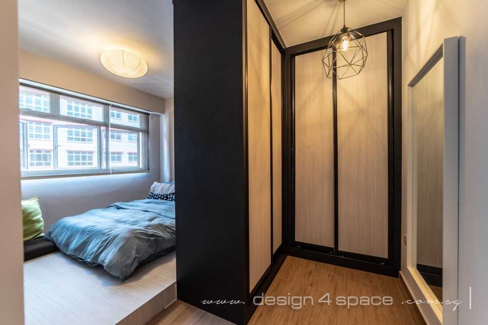 Industrial Bedroom with Wood Flooring and Wardrobe