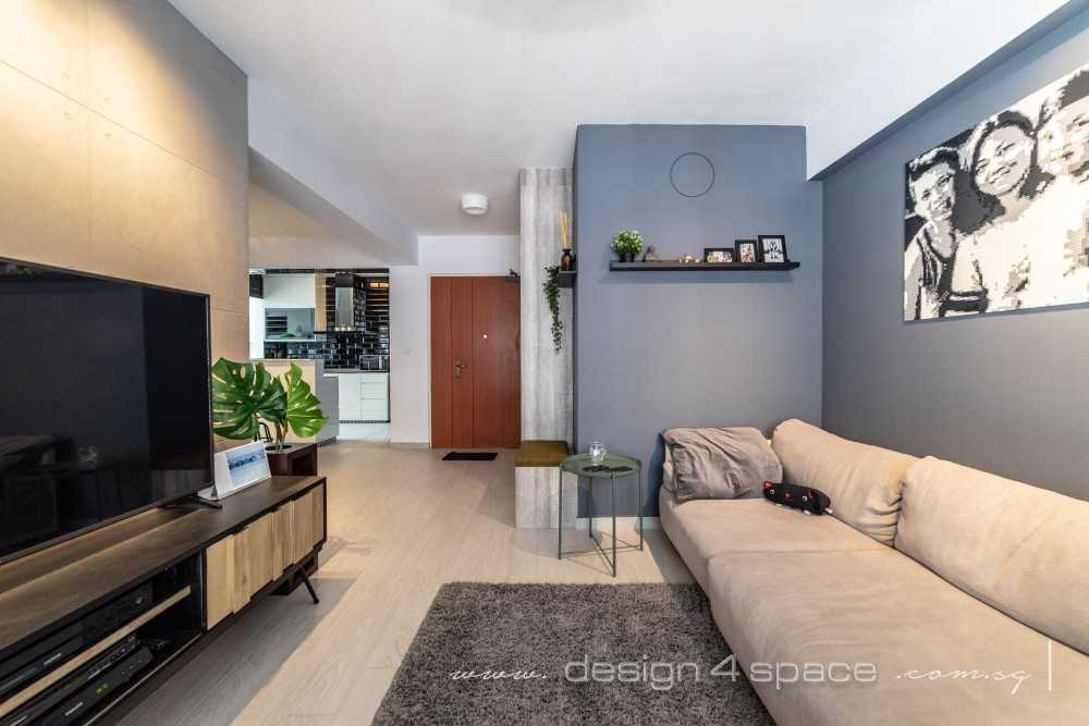 Industrial Living Room with Wood Flooring and TV Console