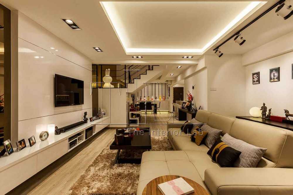 Modern Living Room with TV Console and Cove Lighting