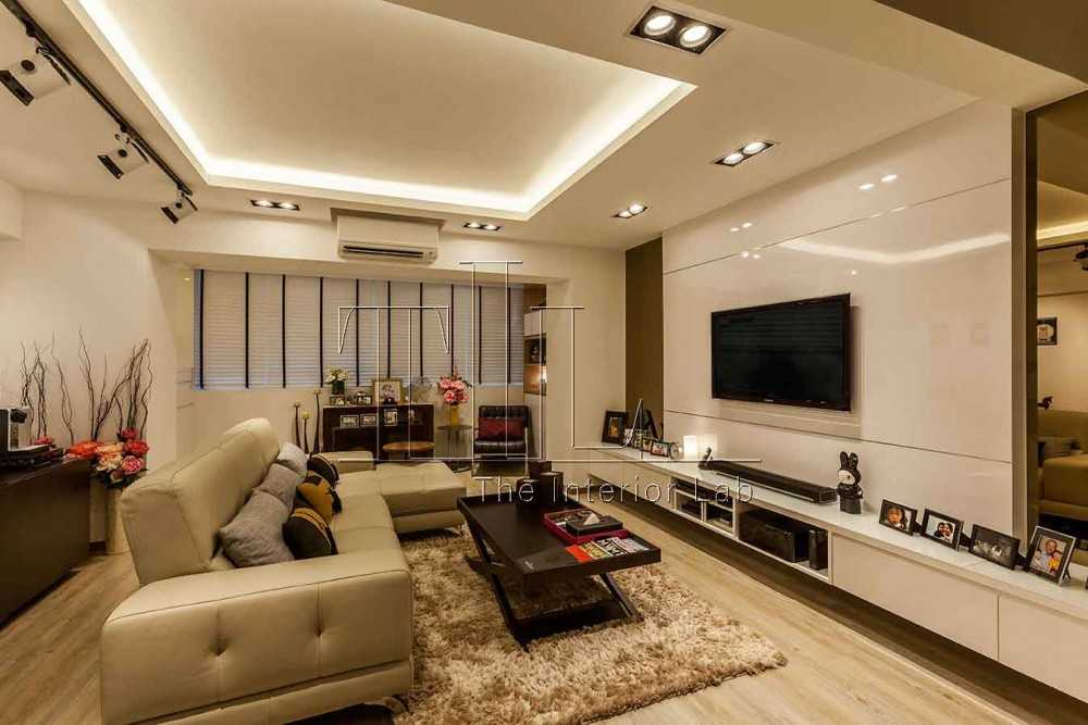 Modern Living Room with TV Console and Cove Lighting