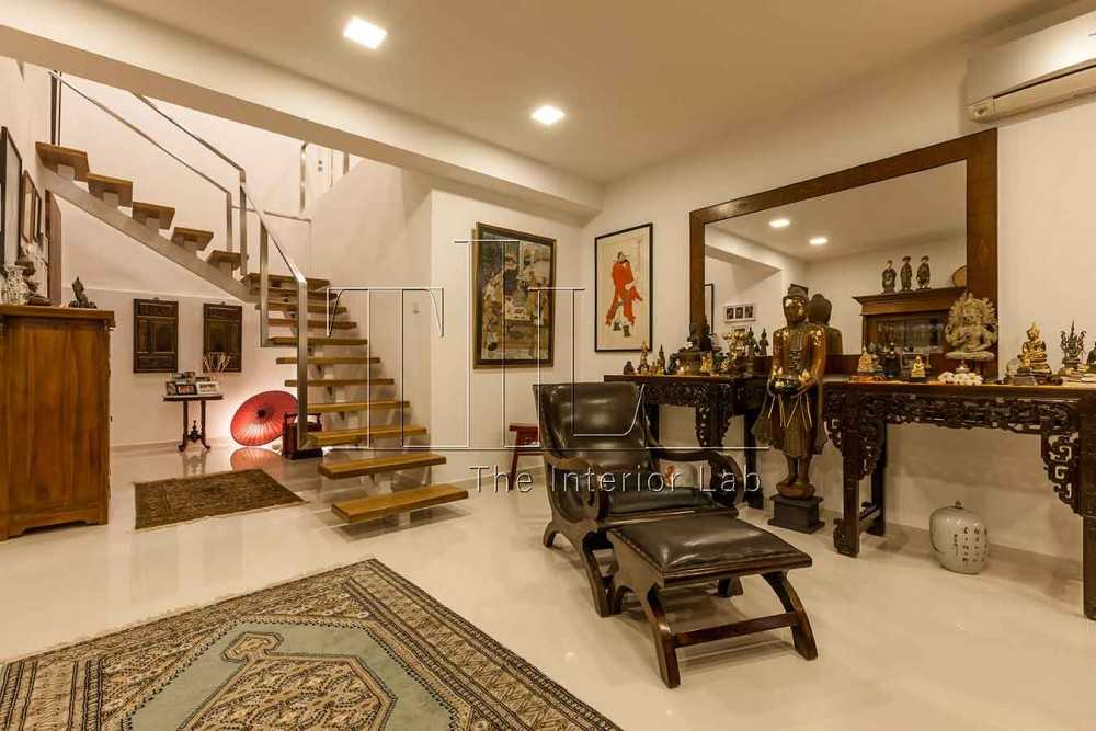 Vintage Living Room with Marble Floor and Drop Light