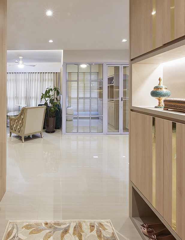 Modern Entryway with Feature Wall and Cove Lighting