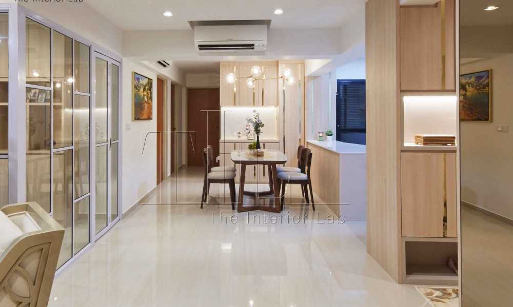 Modern Dining Room with Feature Wall and Kitchen Island