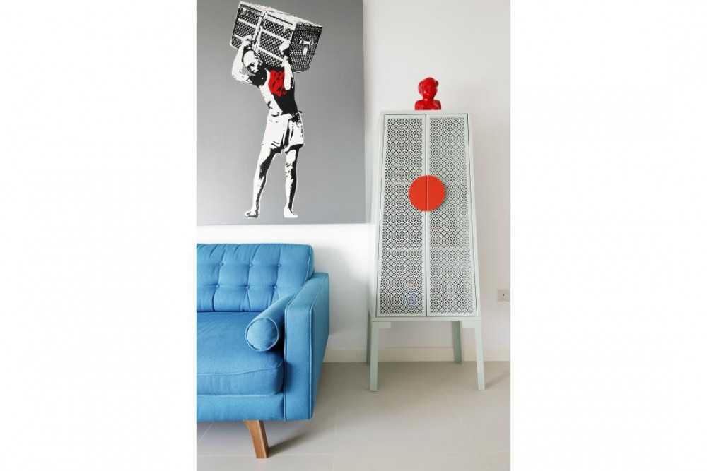 Transitional Living Room with Sofa and Paintings