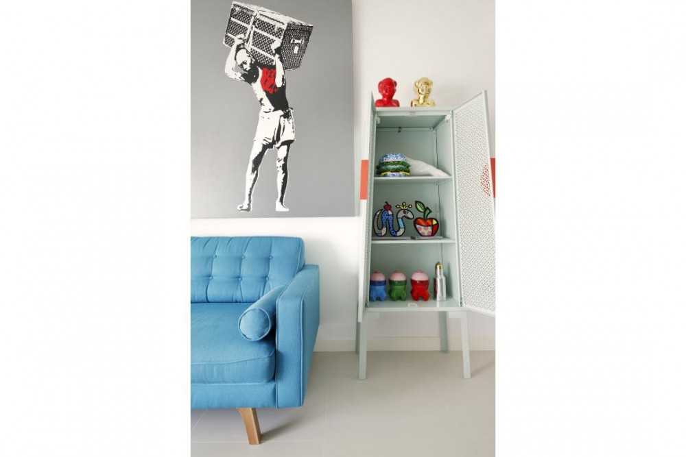 Transitional Living Room with Feature Wall and Paintings