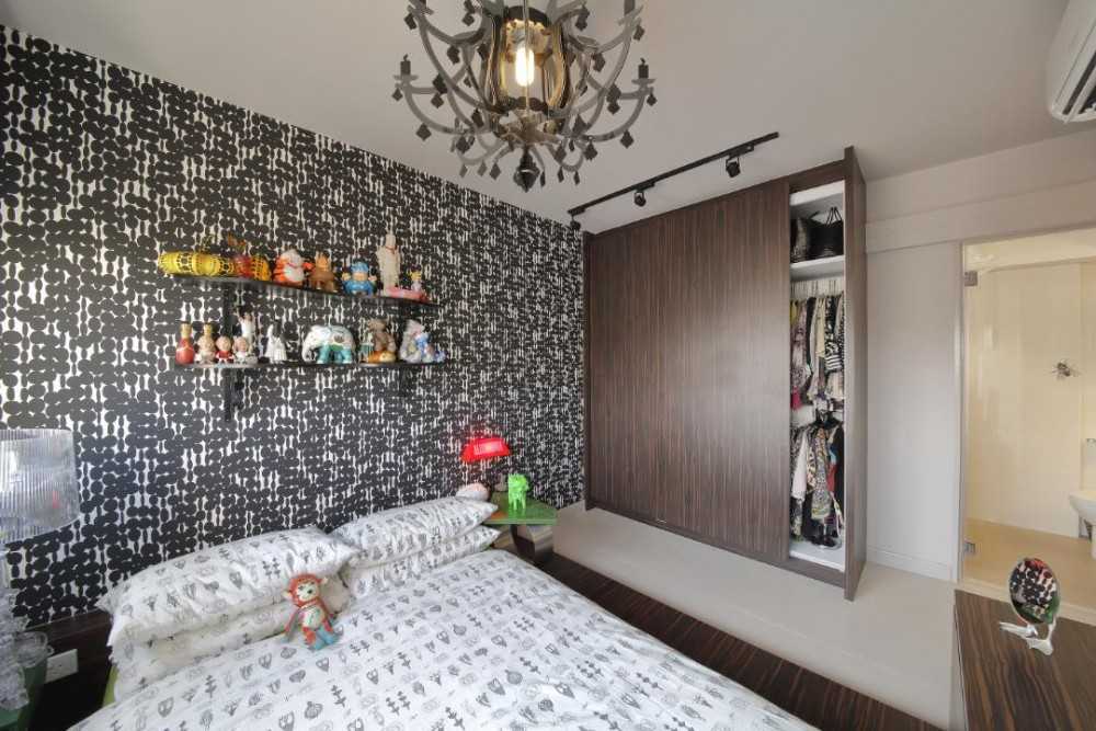 Transitional Bedroom with Feature Wall and Wardrobe