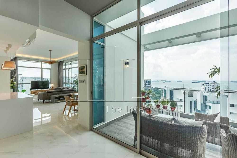 Modern Balcony with Glass Door and Window Seat
