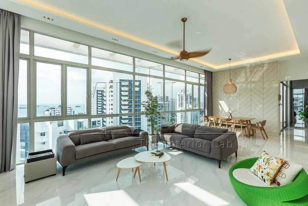 Modern Living Room with Marble Floor and Feature Wall
