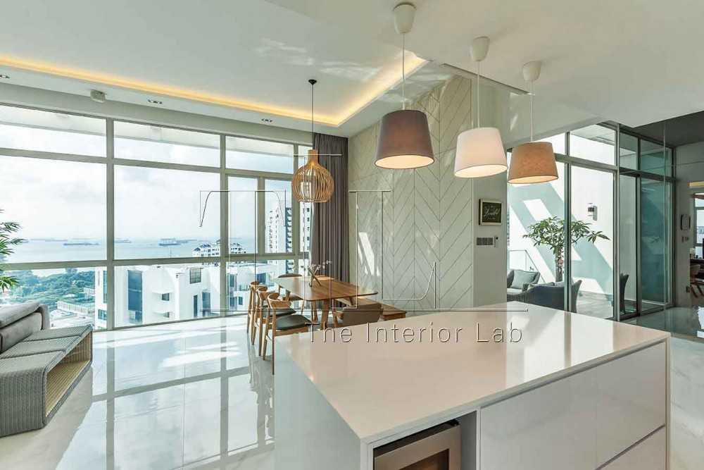 Modern Dining Room with Drop Ceiling and Ceiling Light
