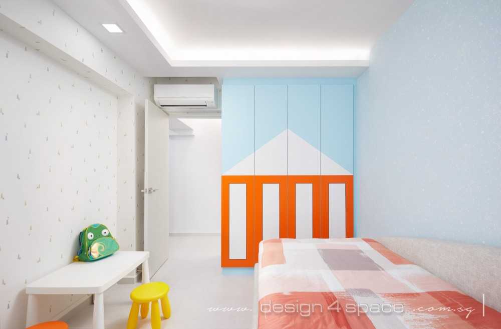 Contemporary Bedroom with Homogeneous Tiles and Herringbone Tiling