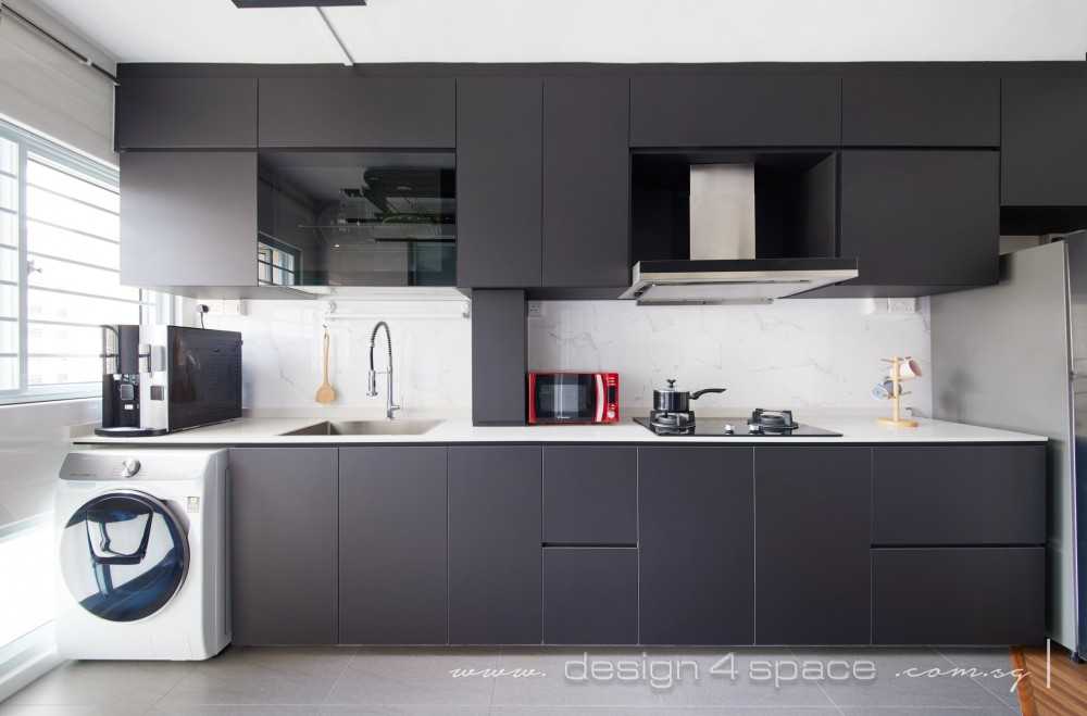 Contemporary Kitchen with Marble Floor and Wood Flooring