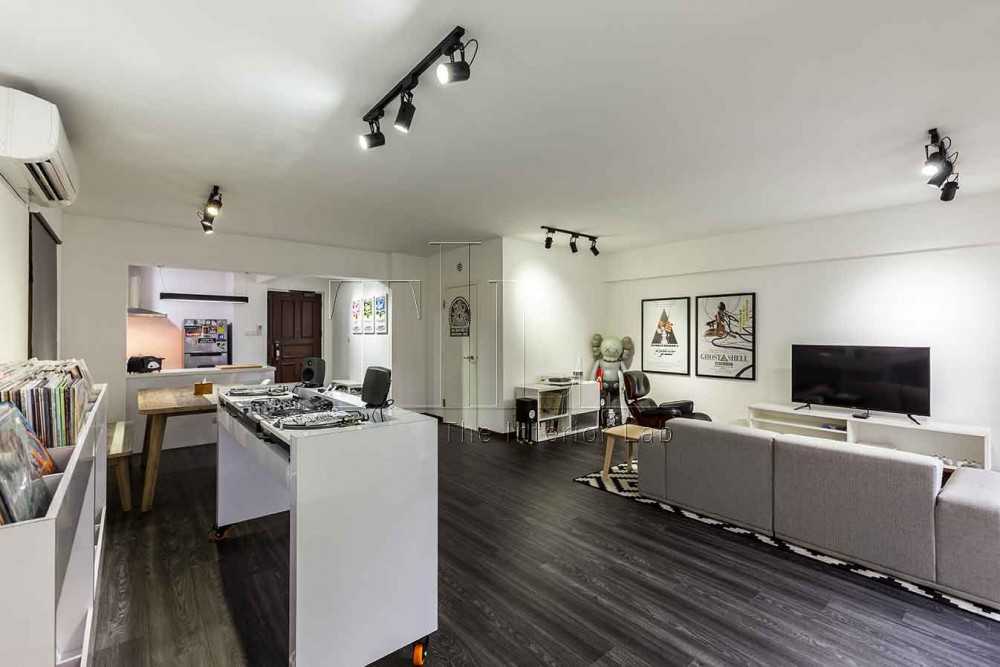 Minimalist Living Room with Vinyl Flooring and TV Console