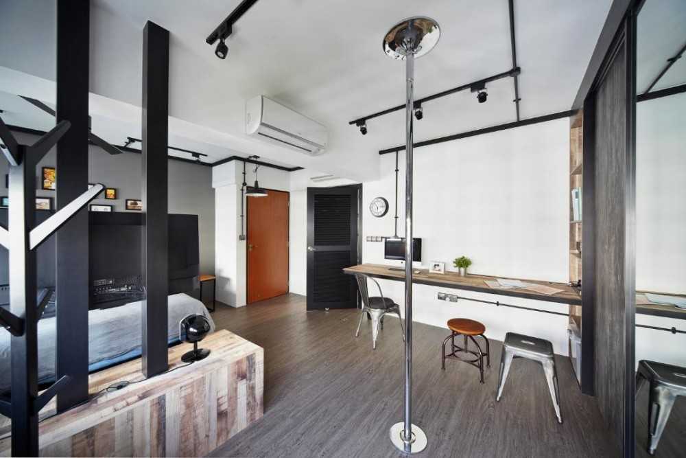 Industrial Living Room with Lighting and Track Lights