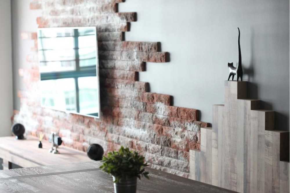 Industrial Living Room with Feature Wall and TV