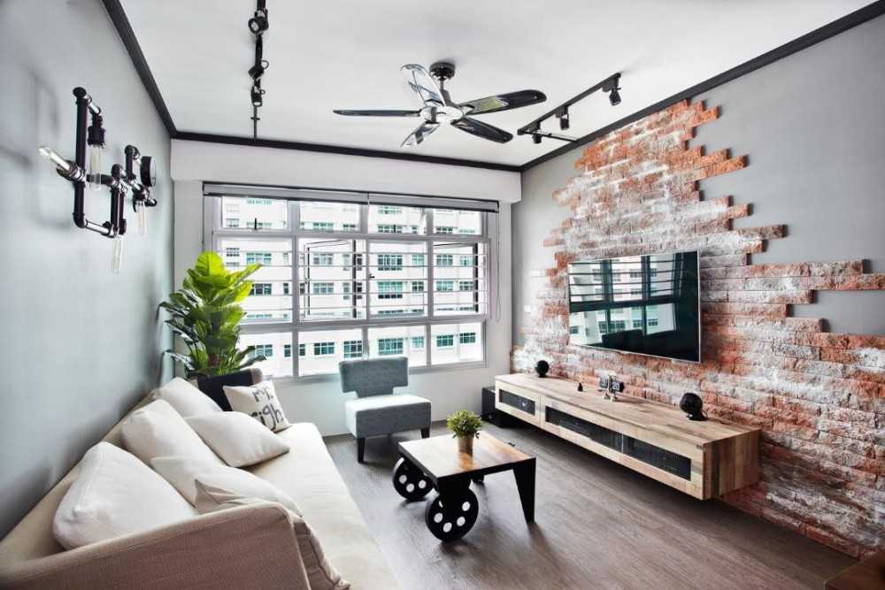 Industrial Living Room with Vinyl Flooring and TV Console
