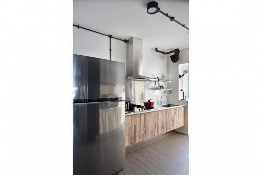 Industrial Kitchen with Kitchen Cabinets and Lighting
