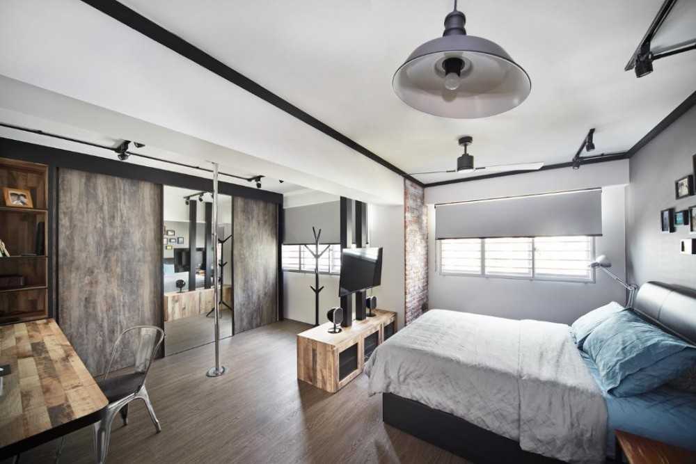 Industrial Bedroom with Queen Bed and Bed