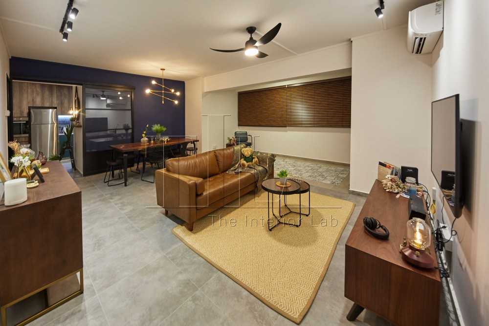 Contemporary Living Room with Homogeneous Tiles and Cement Floor