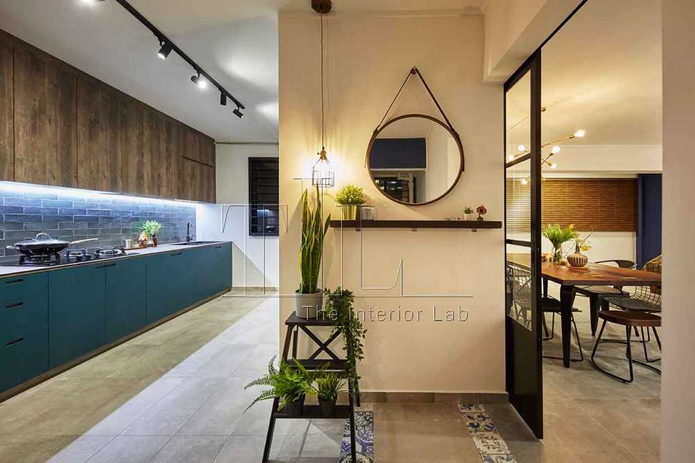 Contemporary Entryway with Homogeneous Tiles and Mirror