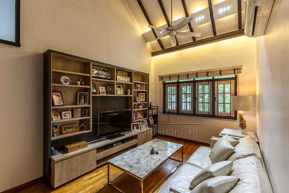 Contemporary Living Room with TV Console and Cove Lighting