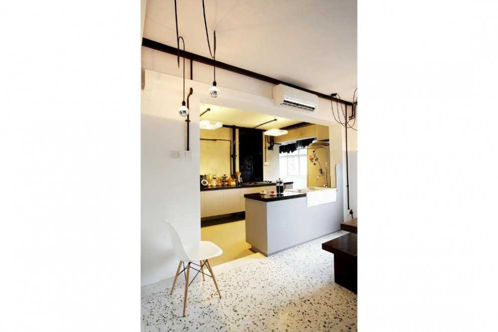Eclectic Entryway with Drop Light and Lighting