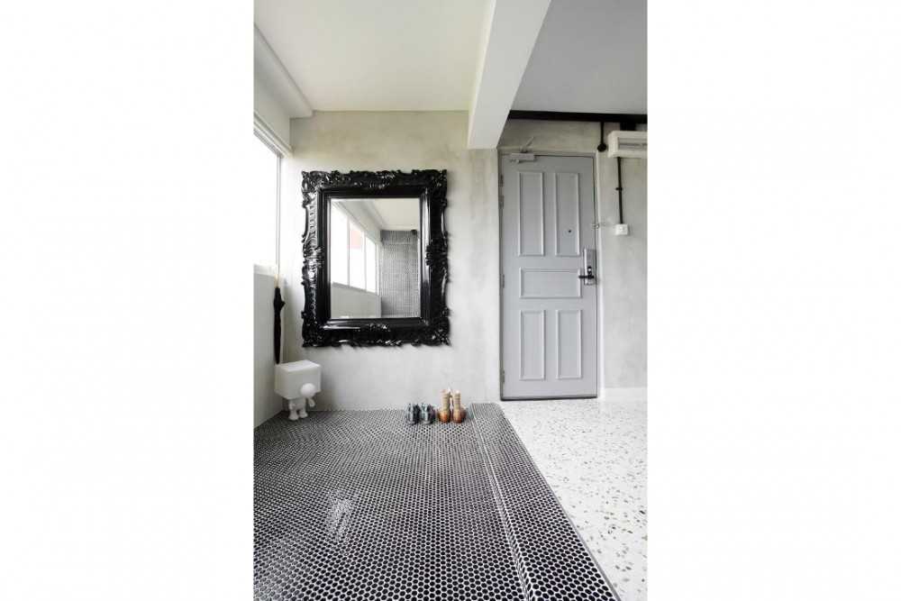 Eclectic Balcony with Mirror and Doors