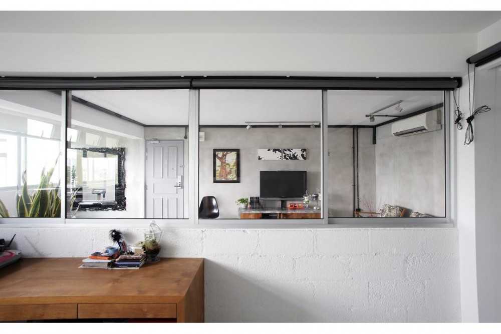 Eclectic Living Room with Console Table and Room Divider