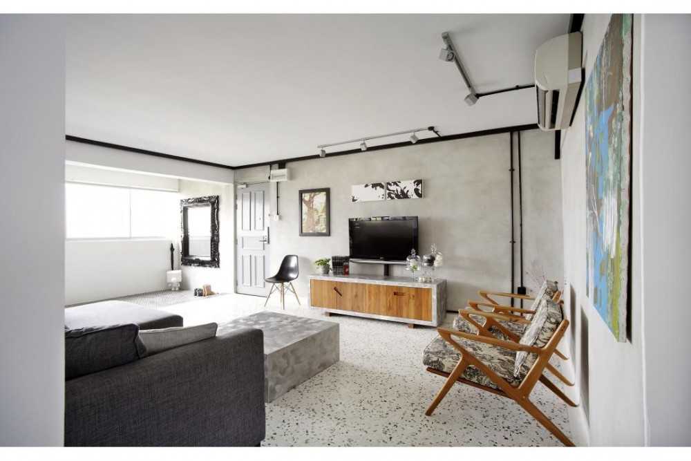 Eclectic Living Room with TV Console and TV