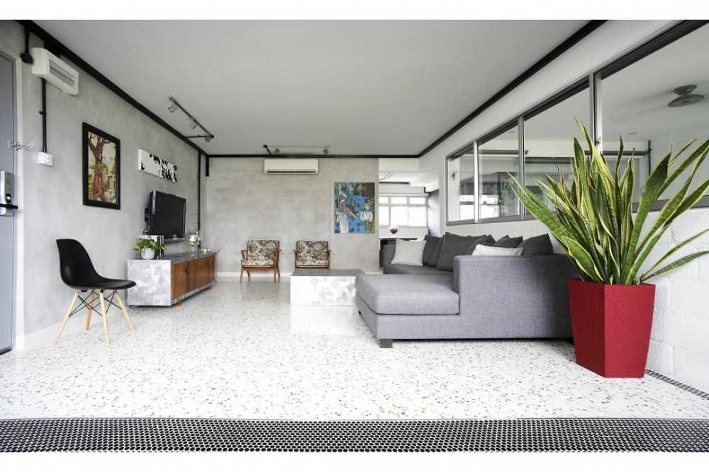 Eclectic Living Room with TV Console and Sofa