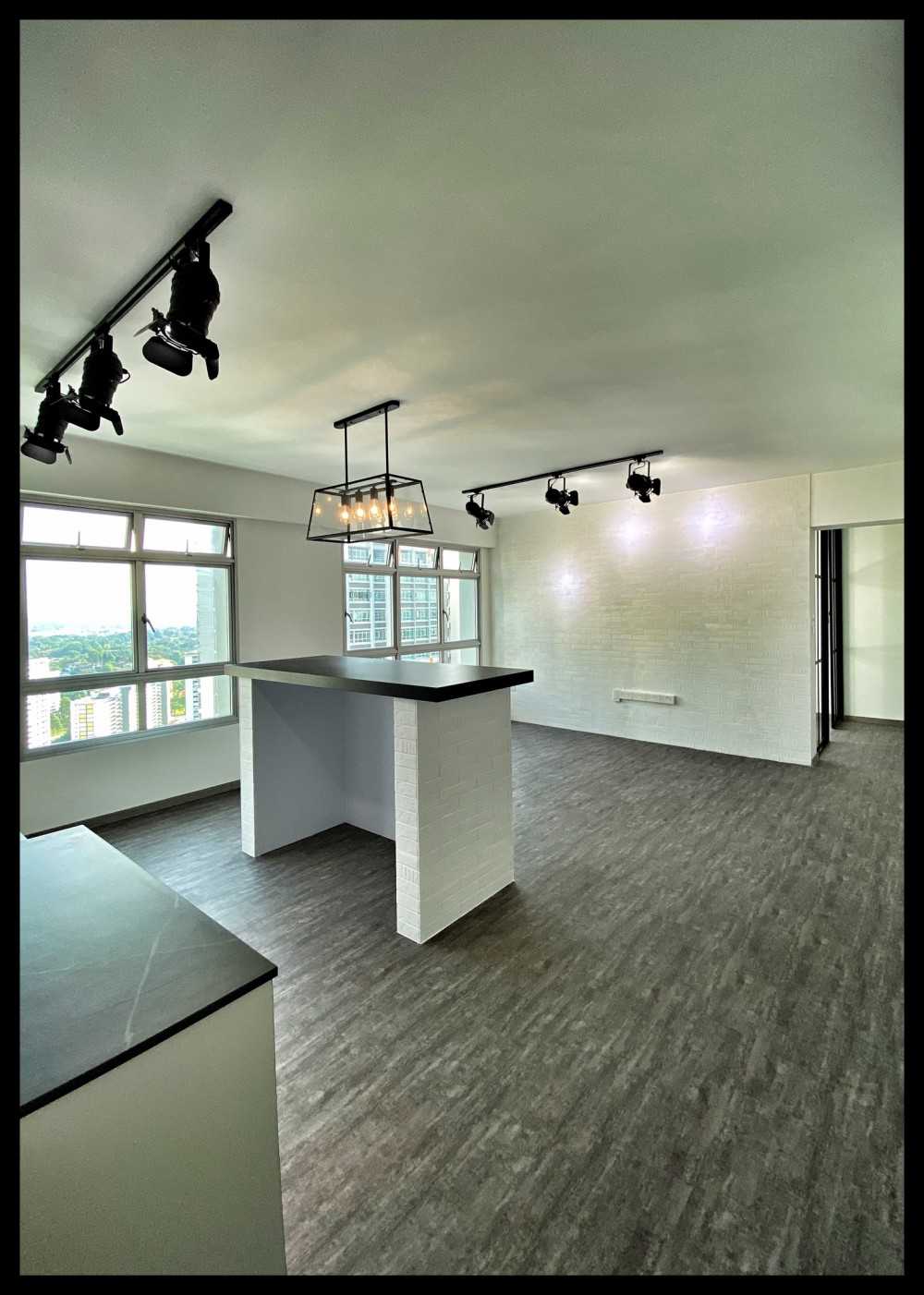 Country Living Room with Vinyl Flooring and Feature Wall