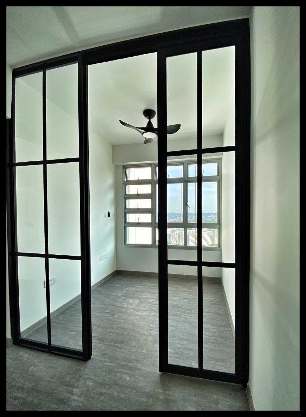 Country Study with Vinyl Flooring and Glass Door