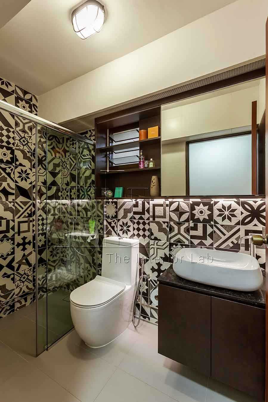 Eclectic Bathroom with Mirror and Shower Screen