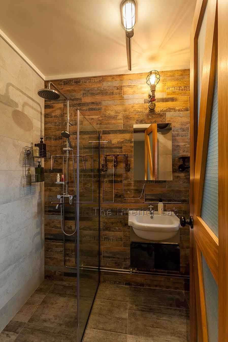 Industrial Bathroom with Mirror and Shower Screen