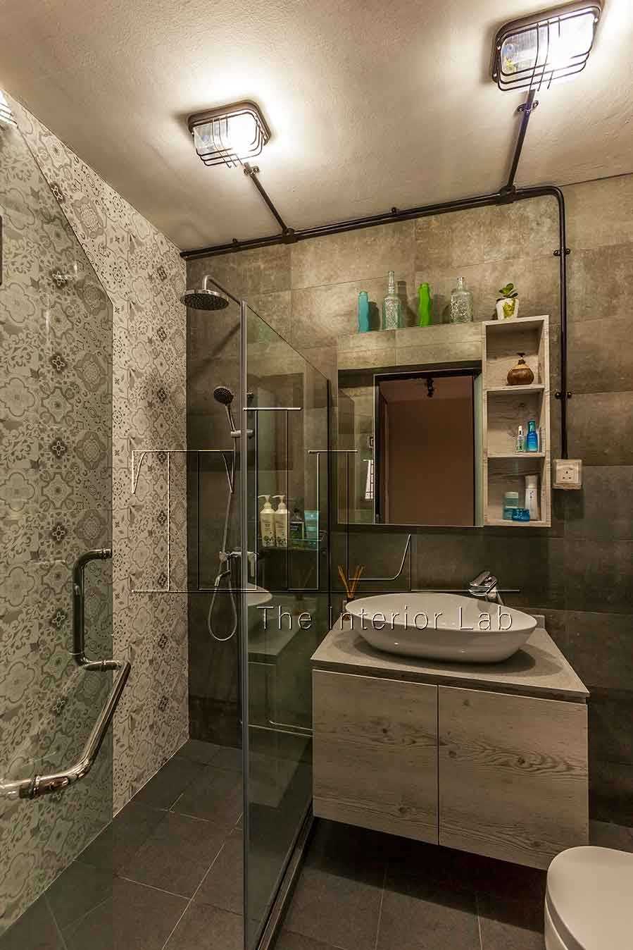 Industrial Bathroom with Mirror and Shower Screen