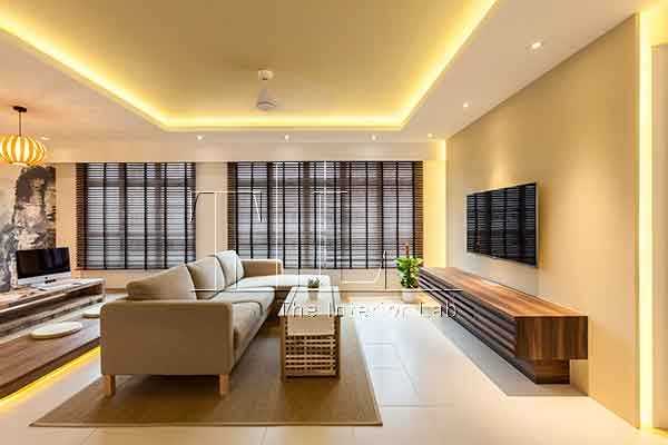 Minimalist Living Room with TV Console and Cove Lighting
