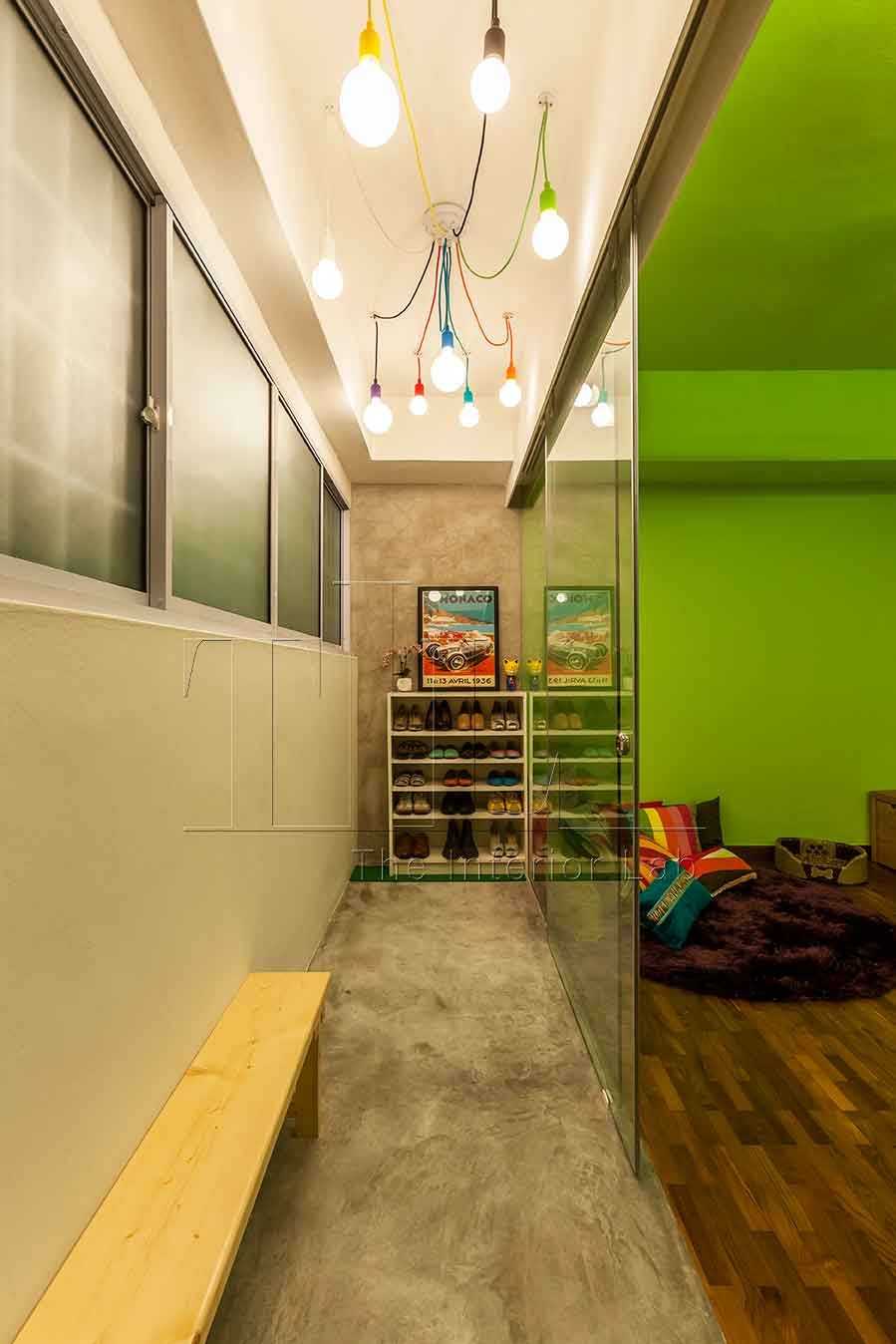 Modern Porch with Glass Door and Window Seat