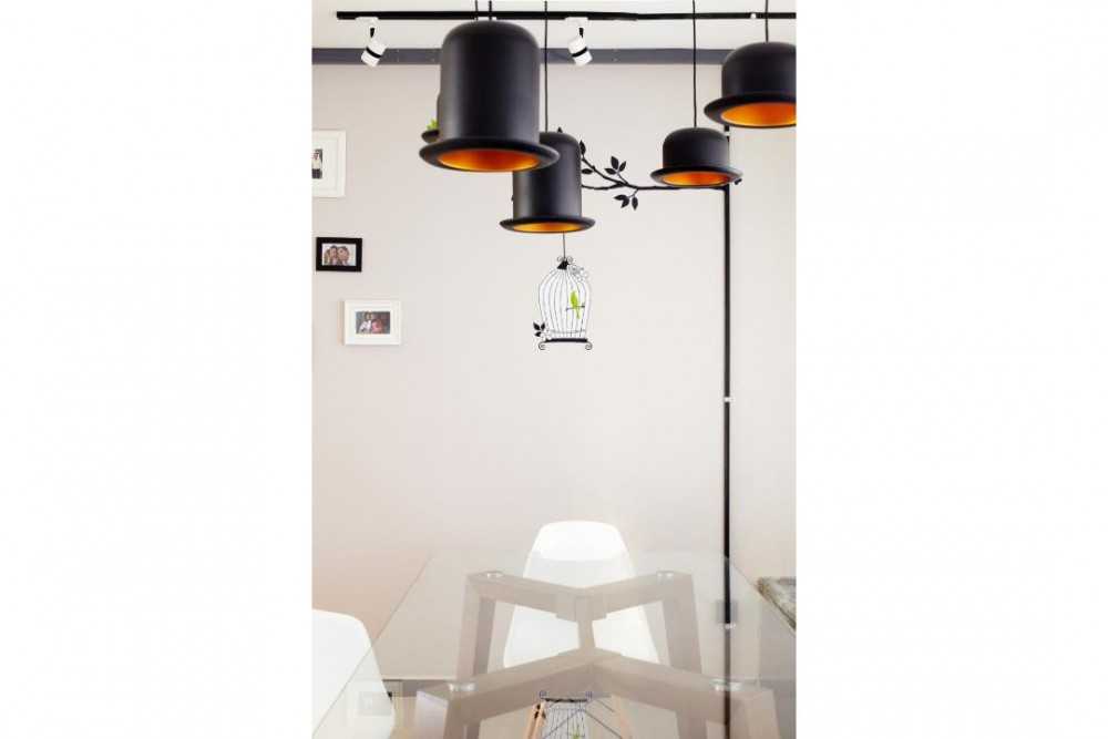Industrial Dining Room with Drop Light and Dining Table