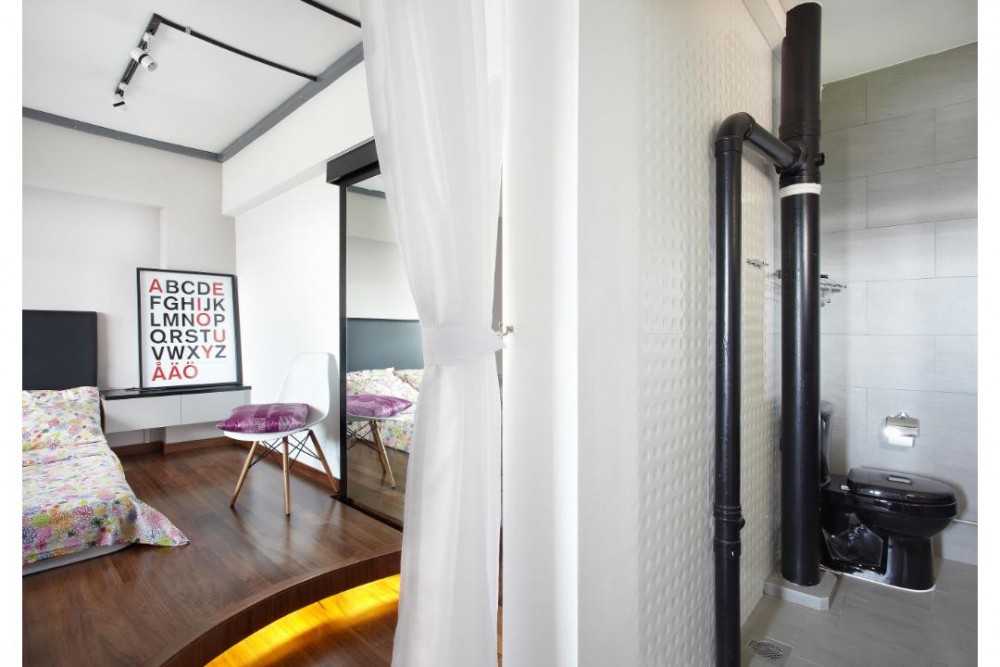 Industrial Bathroom with Wood Flooring and Flooring